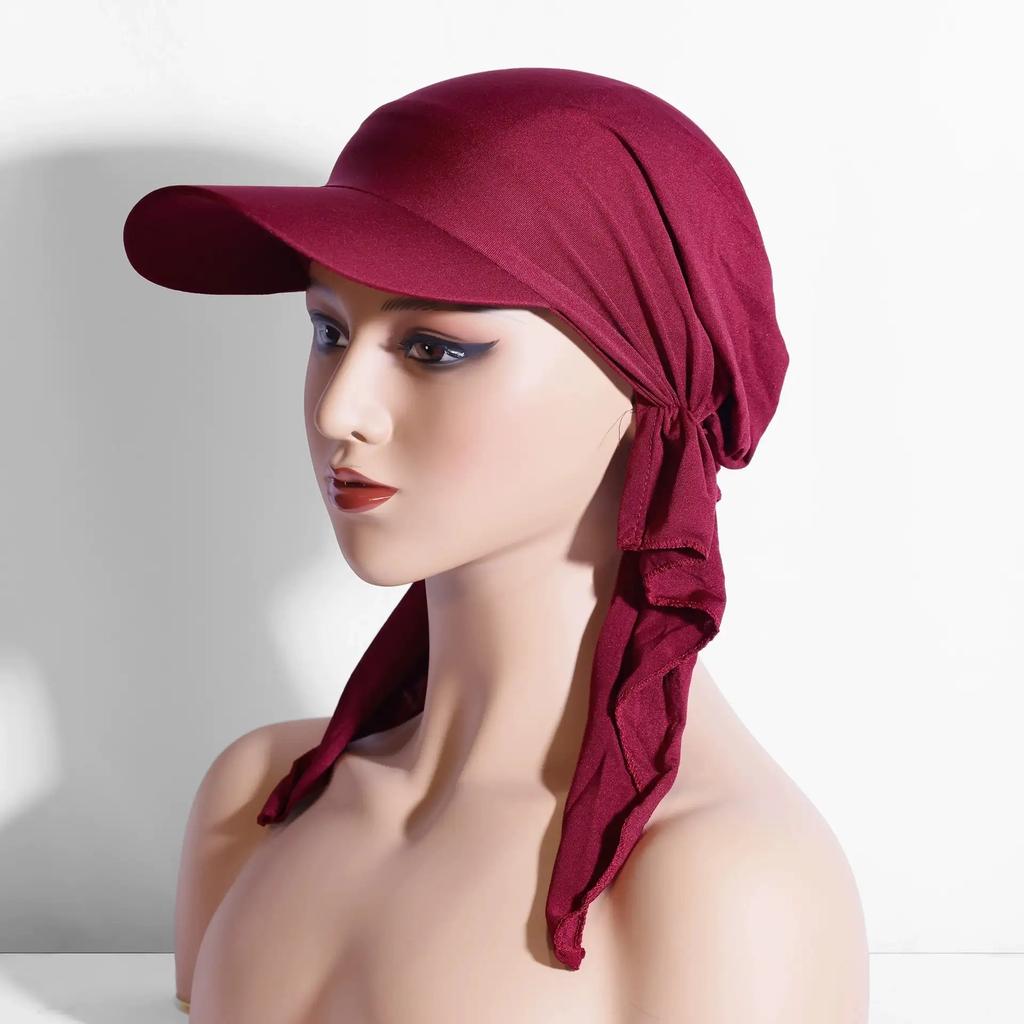 Muslim Hijab Turban Hat Women Baseball Cap Sun Visor Hats Headscarf Turban Scarf Durag Brim Cap Women Pre-Tied Bandana Scarves