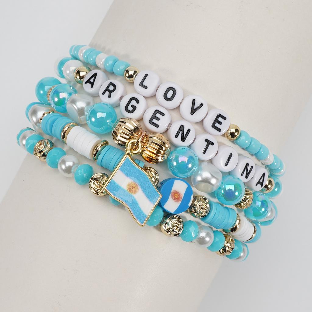 Country Flag Beaded Bracelet Set Multilayer Elastic Jewelry for Fans