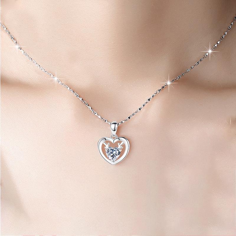 925 Sterling Silver Deer Pendant Necklace - Trendy Women's Clavicle Jewelry, Perfect Christmas or Birthday Gift for Girlfriend