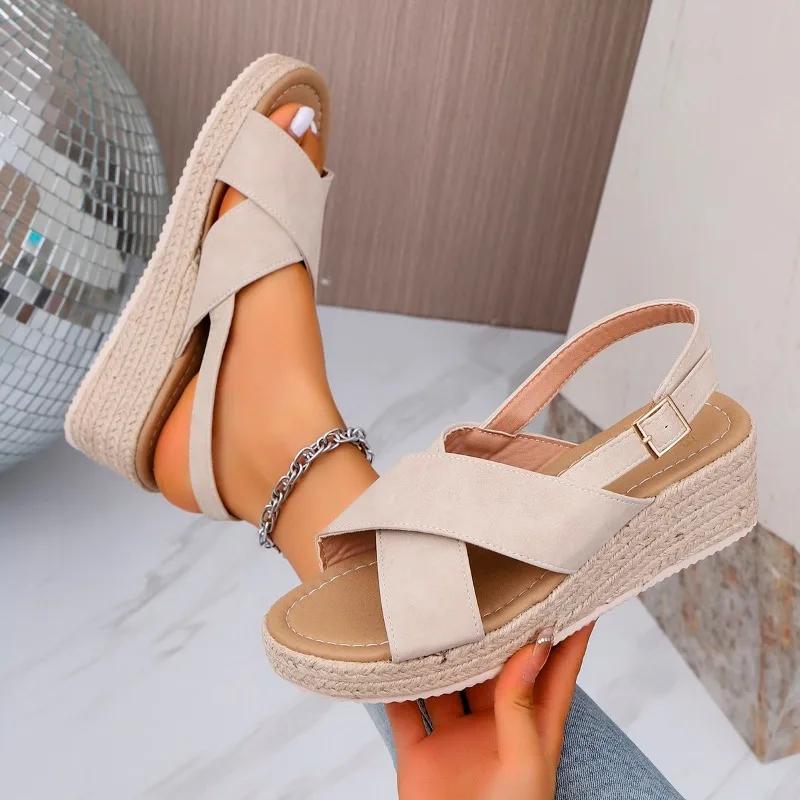 Mode Übergröße 2025 Damenschuhe Sommer Zehenfrei Damen Sandalen Prägnante Lässige Sandalen Damen Plateau Schnallenriemen Damenschuhe