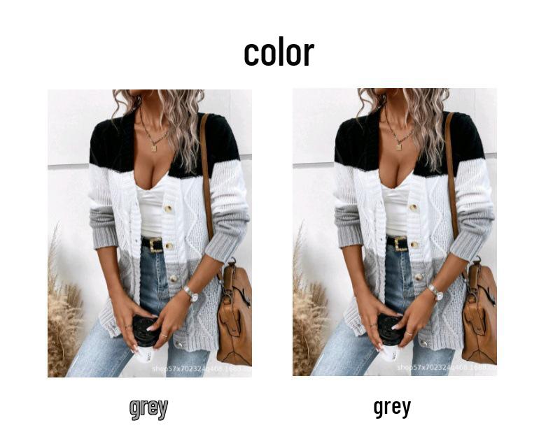 European and American Lazy Style Striped Grey Knit Cardigan Sweater