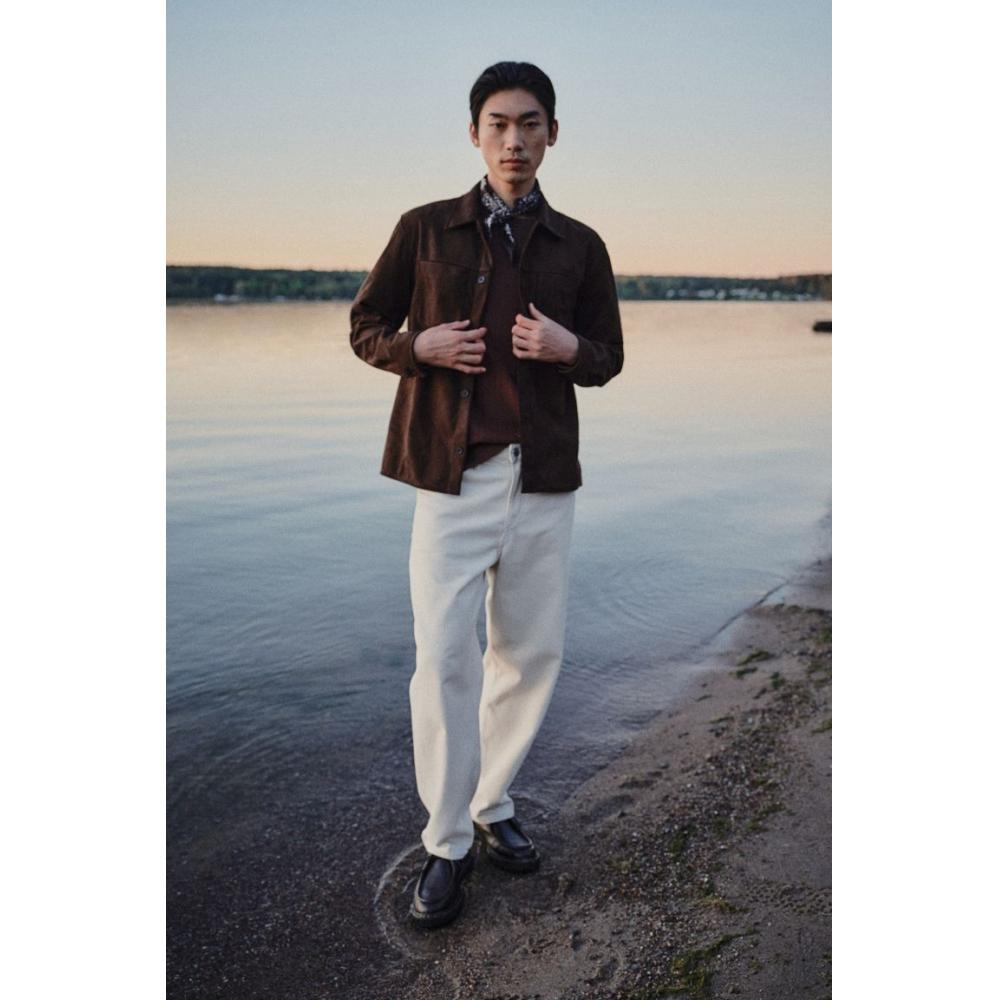 H M Textured oversHirt Regular Fit Brown