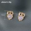 Cute Owl Shaped Round Stone Inlaid Animal Stud Earrings Women Lovely Daily Ear Jewelry