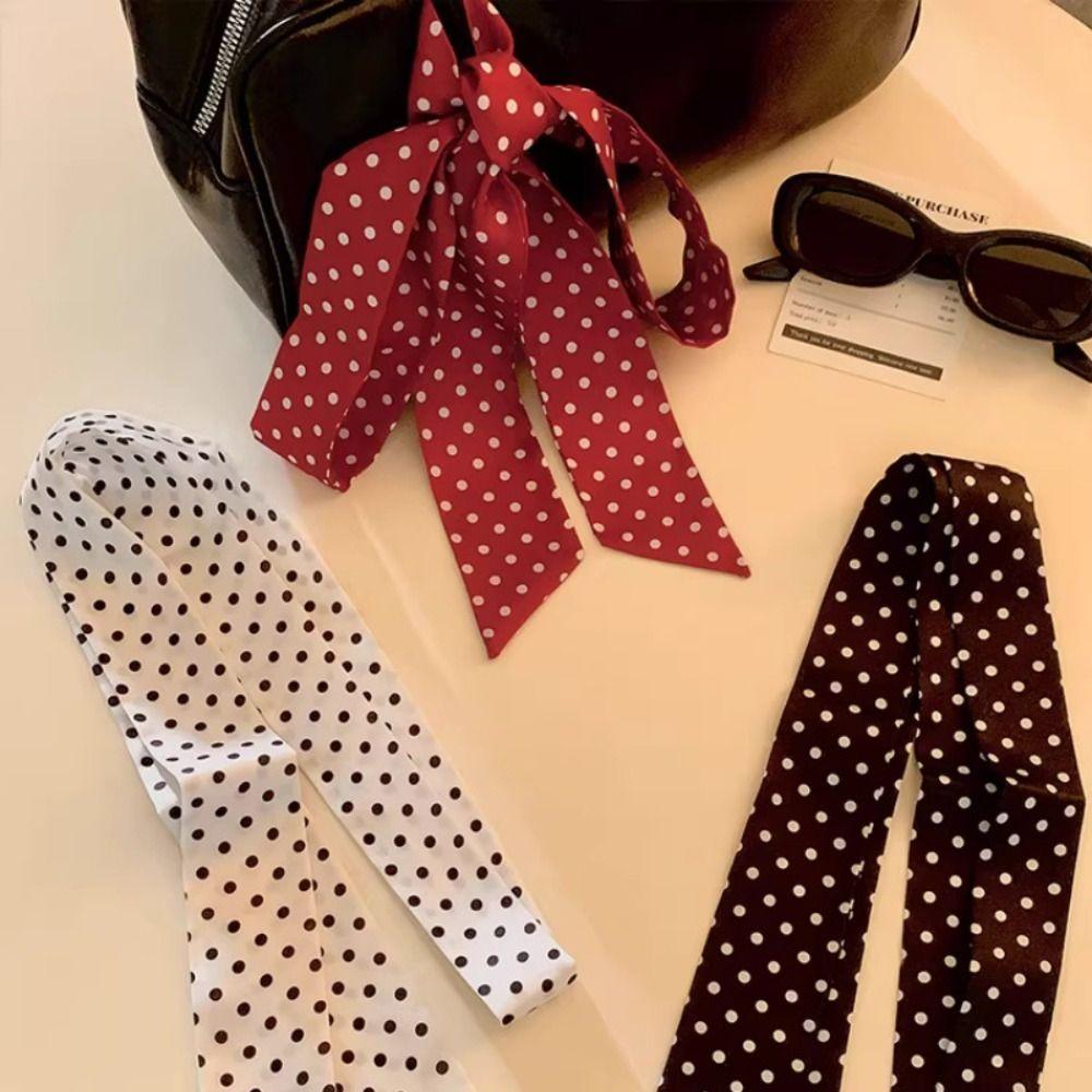 Bow Ties Long Silk Scarf Printed Long Ribbon Scarves Elegant Plaid Scarf Spring Summer