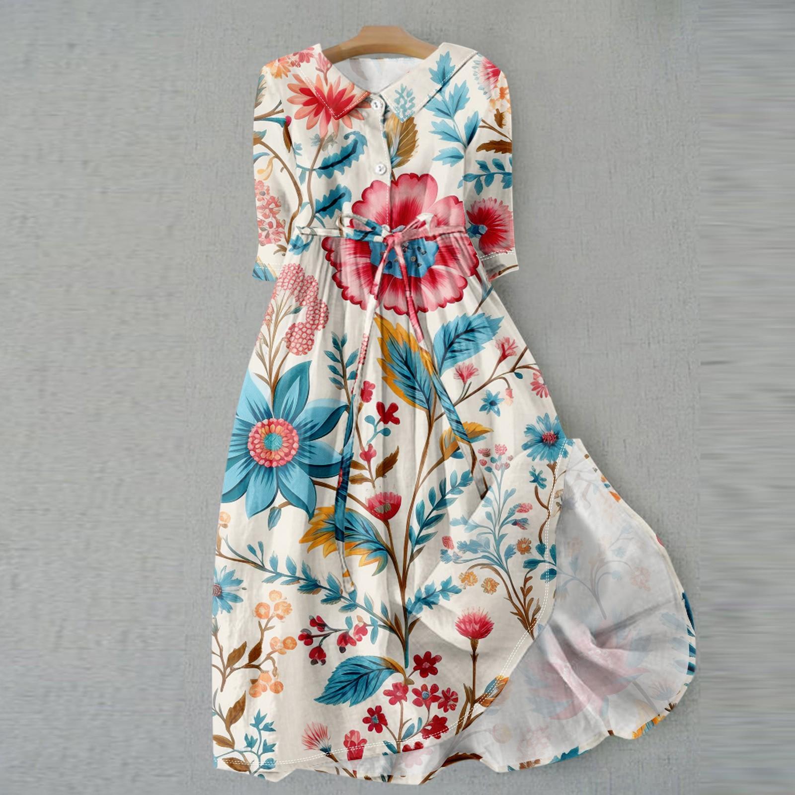 Женское модное платье с 3D-моделированием в стиле ретро с цветочным принтом и пуговицами — фото 4