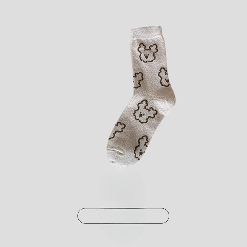 

Female Autumn and Winter Thickened Warm Cartoon Sleeping Moon Deodorizing Boneless Wool Mid Tube Socks 1 pair молоко, білий колір