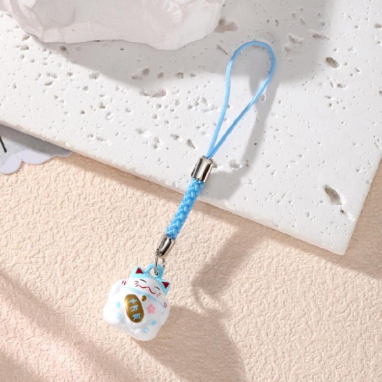Portable Lucky Cat Phone Charm Assorted Color Lucky Cat Key Rings Decoration With Bells For Positive Energy