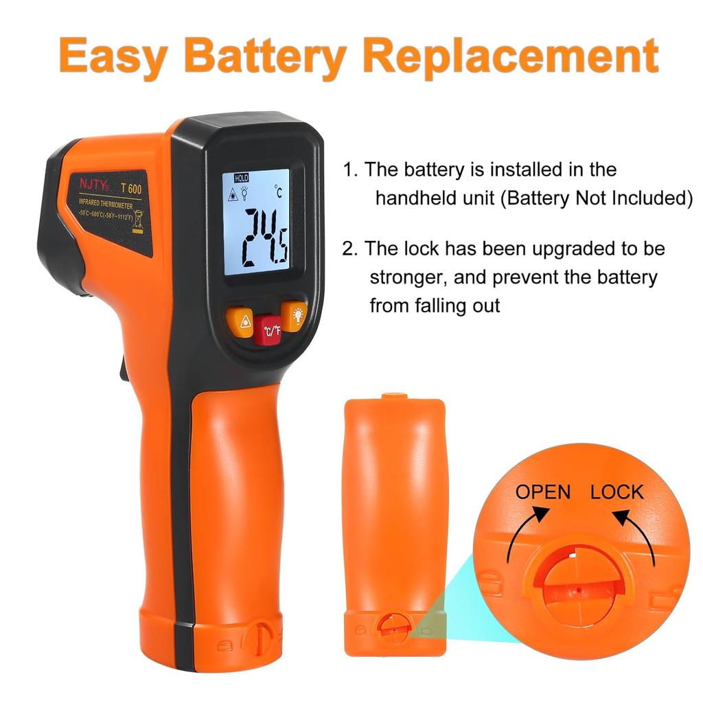 Infrared Thermometer Non-Contact Digital Temperature Gun -50°C~600°C (-58°F~1112°F) IR Thermometer for Industrial, Kitchen Cooking, Automotive,