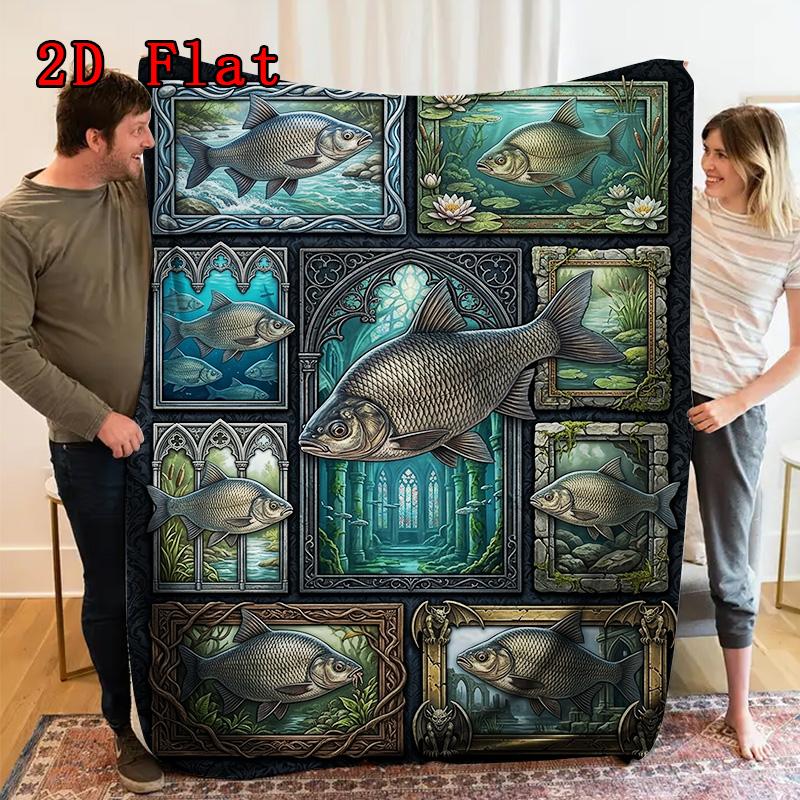 Fish Fantasies 2D Flat Pattern Flannel Blanket, High quality All Seasons, Home Decor, Warmth and Comfort, Perfect for Christmas Gifts.