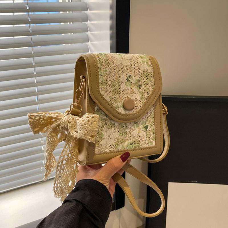 Women Fashion Ladies Bag Simple Floral Straw Messenger Bag Lightweight Crossbody Bag for Summer Beach Holiday AVE