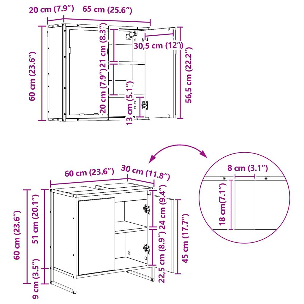 Bathroom Furniture Set with Door Black Oak Effect Wood Based Material