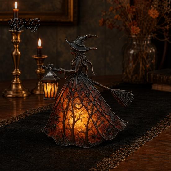 Dekorative Hexenlampe Halloween-Dekoration, Gotische Laternenhalterin Licht, Gruselige Nacht für Feiertagsparty Tischdeko Licht