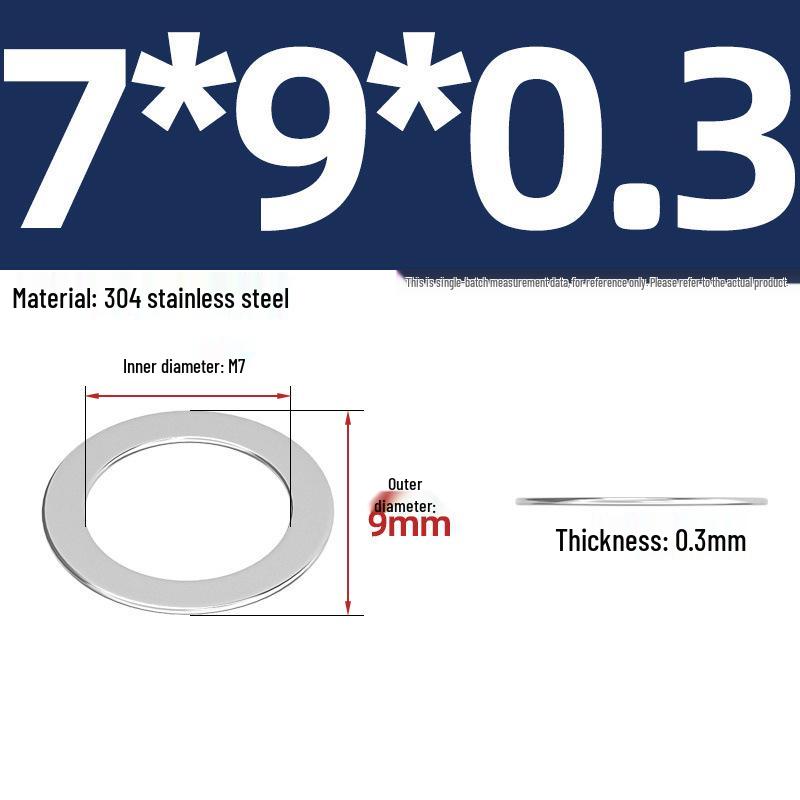 304 Stainless Steel Ultra-Thin Flat Washers - Available in Thickness: 0.1mm, 0.2mm, 0.3mm, 0.5mm