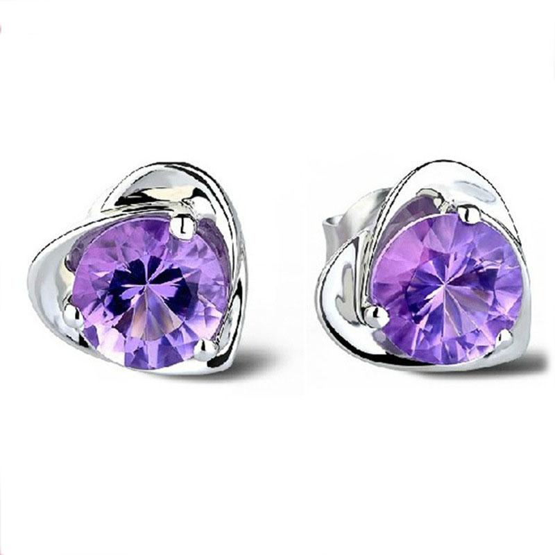 

925 Sterling Silver Fashion Jewelry Purple and Silver AAA Zircon Earrings