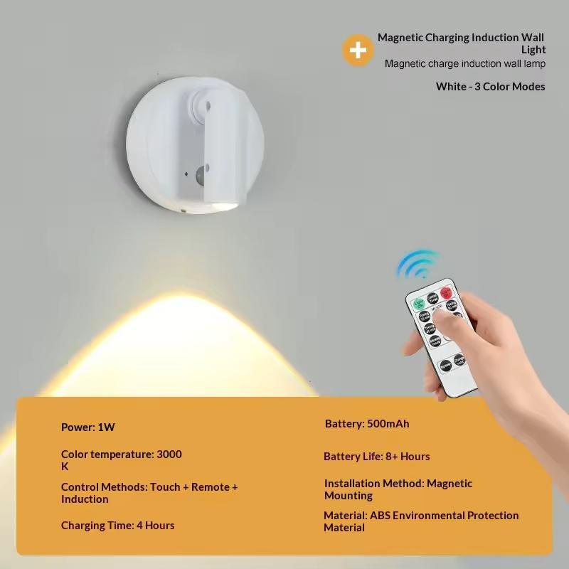 LED Light Magnetic Rechargeable Wall Light Spotlight Wireless No Punch Reading Light With Touch Switch Dimmable Bedside Lamp