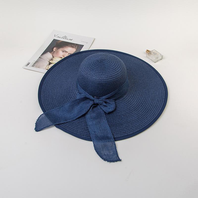 Damen Strohsonnenhut mit extra breiter Krempe, Sommer UV-Schutz Hut mit breiter Krempe und Schleife, Strand Sonnenschutz Schlapphut, Elegante Urlaubsreise Sonnenkappe