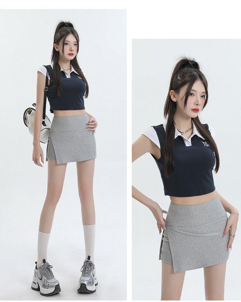 Spicy Girl High-Waisted A-Line Skirt: Summer Slimming, Anti-Exposure, Two-Piece Illusion with Hip-Hugging Slit