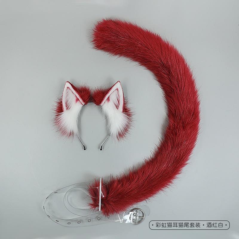 Handmade Cosplay Simulation Beast Ear Headdress J Accessories Rainbow Cat Ear Headband Cat Tail Set