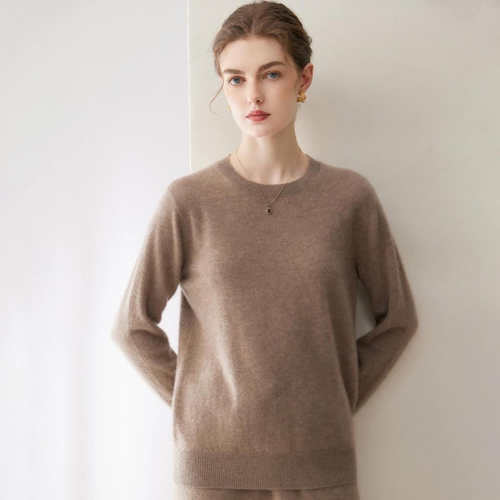 Lokasha 2026 Women's Loose Round Neck Cashmere Sweater - Autumn/Winter Knitwear Base Layer