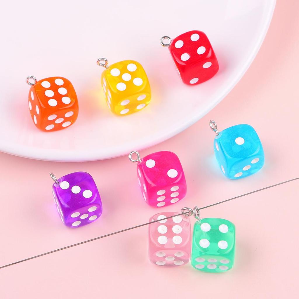 6/10Pcs 14mm Resin Dice Pendants For Jewelry Making DIY Necklace Bracelet Earring Accessories