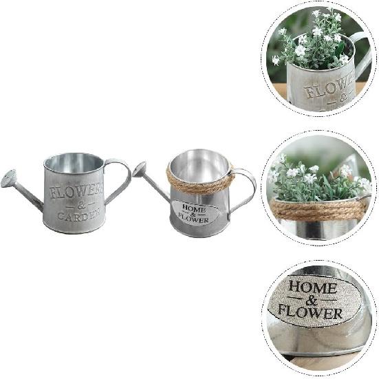 Artibetter 2pcs Tin Watering Can Vases for Centerpieces Mini Flower Pots Mini Metal Buckets Retro Flower Pot Bucket Plants Watering Pot Watering Can