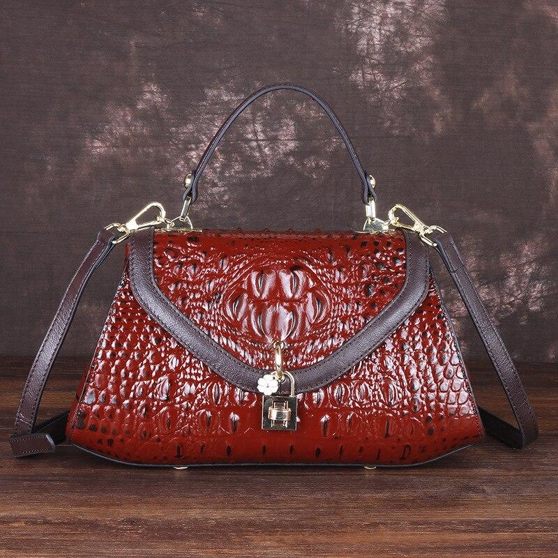 Johnature Retro Alligator Pattern Genuine Leather Women Handbags Leisure Cowhide Large Capacity Shoulder&crossbody Bags