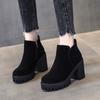 Women's High-Heel Boots, Chunky Heel Boots for Fall/Winter, Fleece-Lined Thick-Sole British-Style Short Boots
