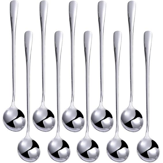 Long Handle Ice Tea Spoons,10Pcs Coffee Spoons for Stirring Stainless Steel Long Cocktail Spoon Polished Tea Accessories for Dessert Sundae Shakes