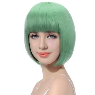 Wig Bob Short Full Wig Small Face Wig with Net Heat Resistant Colorful 17 Colors Available Women's (Green)