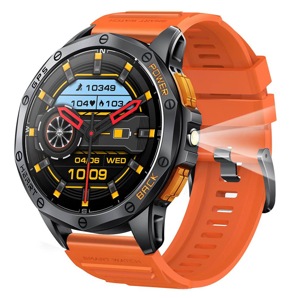 

K67 GPS Смарт-часы с фонариком 1,43-дюймовый AMOLED-экран Фитнес-трекер Поддержка Компас Black+Orange