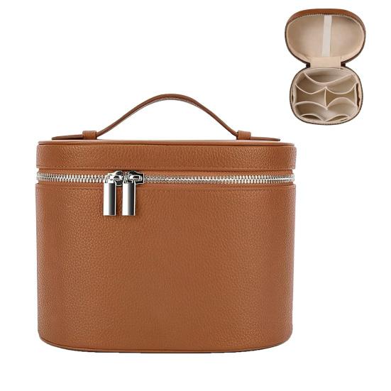 Wodoodporna kosmetyczka podróżna ze sztucznej skóry, organizer na kosmetyki z przegródką i rączką, przenośna kosmetyczka dla kobiet