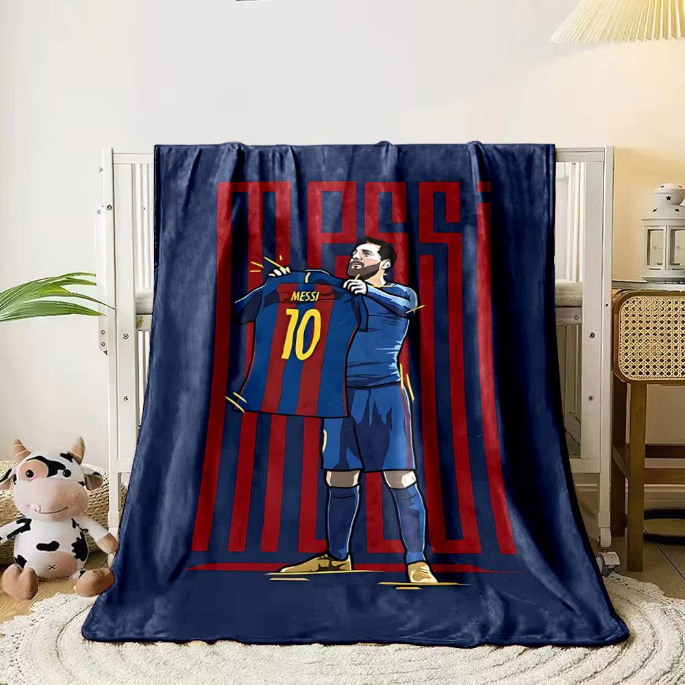 

A footballer holding a Messi 10 jersey with bold red text in the back. for all seasons blanket lunch break throw gift 80cm x 120cm