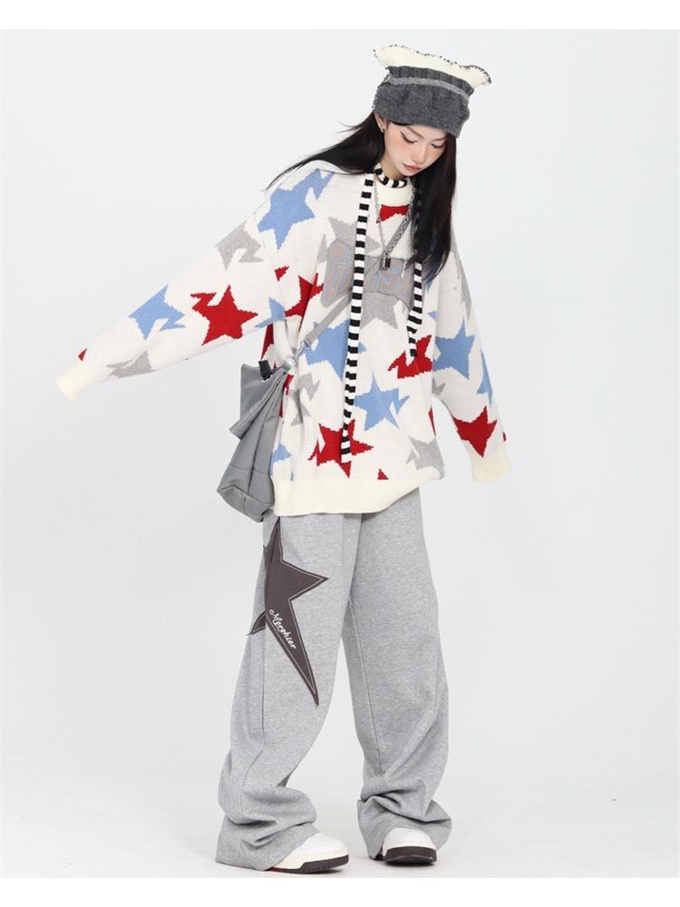 Y2K Streetwear Star Jogging Joggebukser Kvinner Harajuku Retro Vintage Patchwork Sportsbukser Oversized Hip Hop Wide Joggers