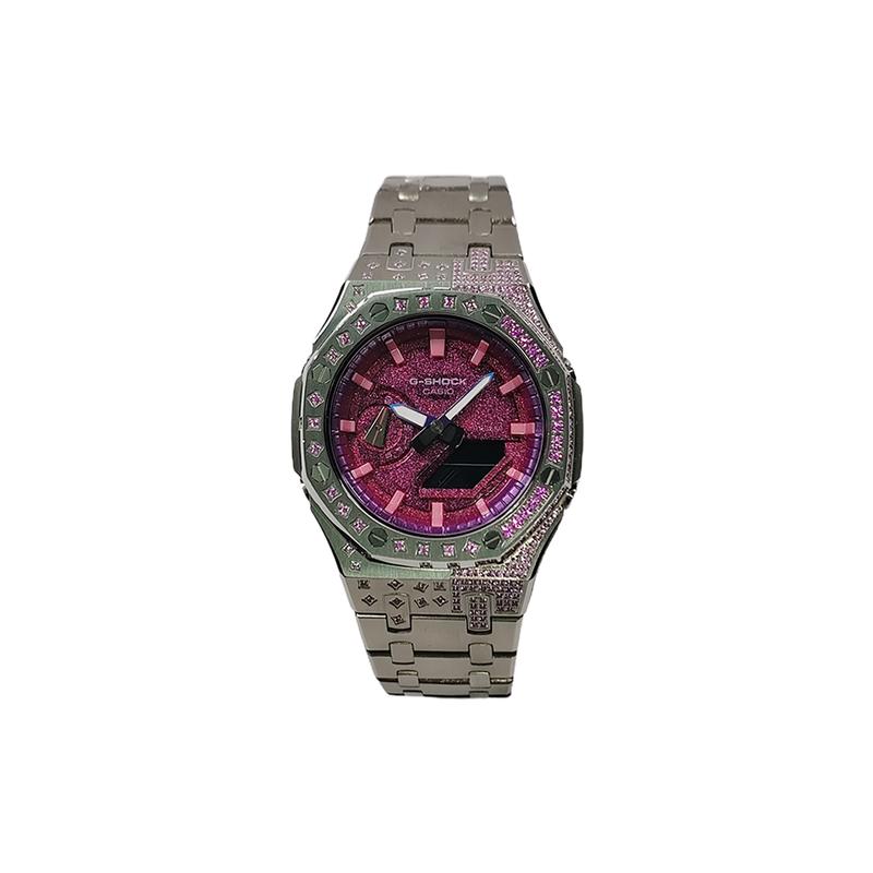 CASIO Customized watch modified series hand-painted purple berry diamond pink and purple painted plate silver star diamond FenZuan