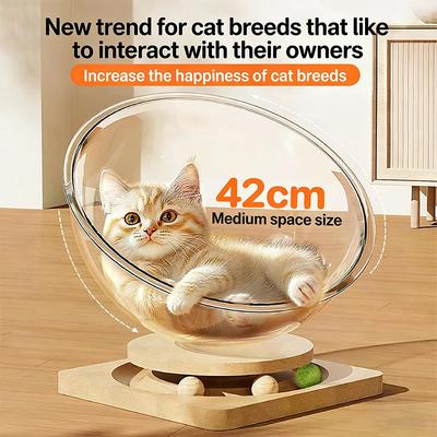 Cat House Cat Condo Space Capsule Cat Nest Pet Bed Cat Bed Cat Toys Solid Wood Acrylic Turntable