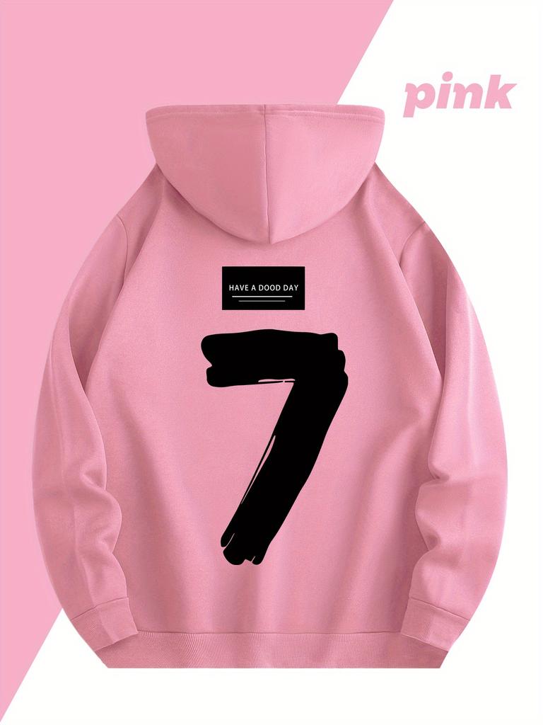 Men's Fashionable Trend Autumn-winter Casual Daily Comfortable Versatile Hoodie Printed with "7 HAVE A GOOD DAY" Numbers