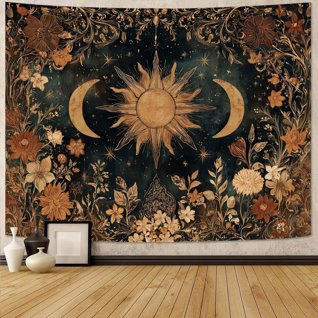 Cottagecore Celestial Butterfly Tapestry, Retro Mushroom & Moon Print with Snails, Bohemian Wall Art for Nature & Witchy Homes