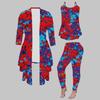 Plus Size Distressed Print 3 Piece Outfit, Long Sleeve Open Front Cardigan Cami Top Leggings Set for Women
