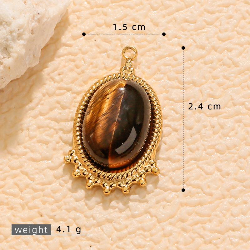 Stainless Steel Tiger Eye Oval Pendant & Earrings Set