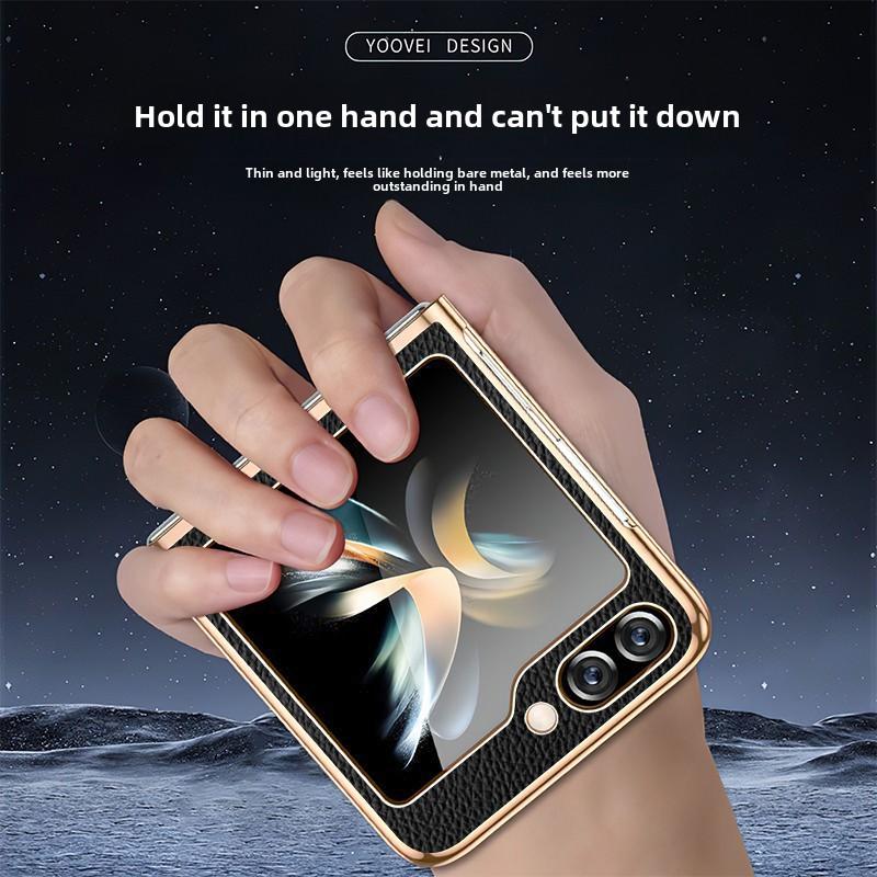 Gold and Silver Frame Electroplated PU Leather Phone Case for Samsung Z Flip 7 6 5 Flip6 Flip5 Flip4 Flip7 Protective Cover