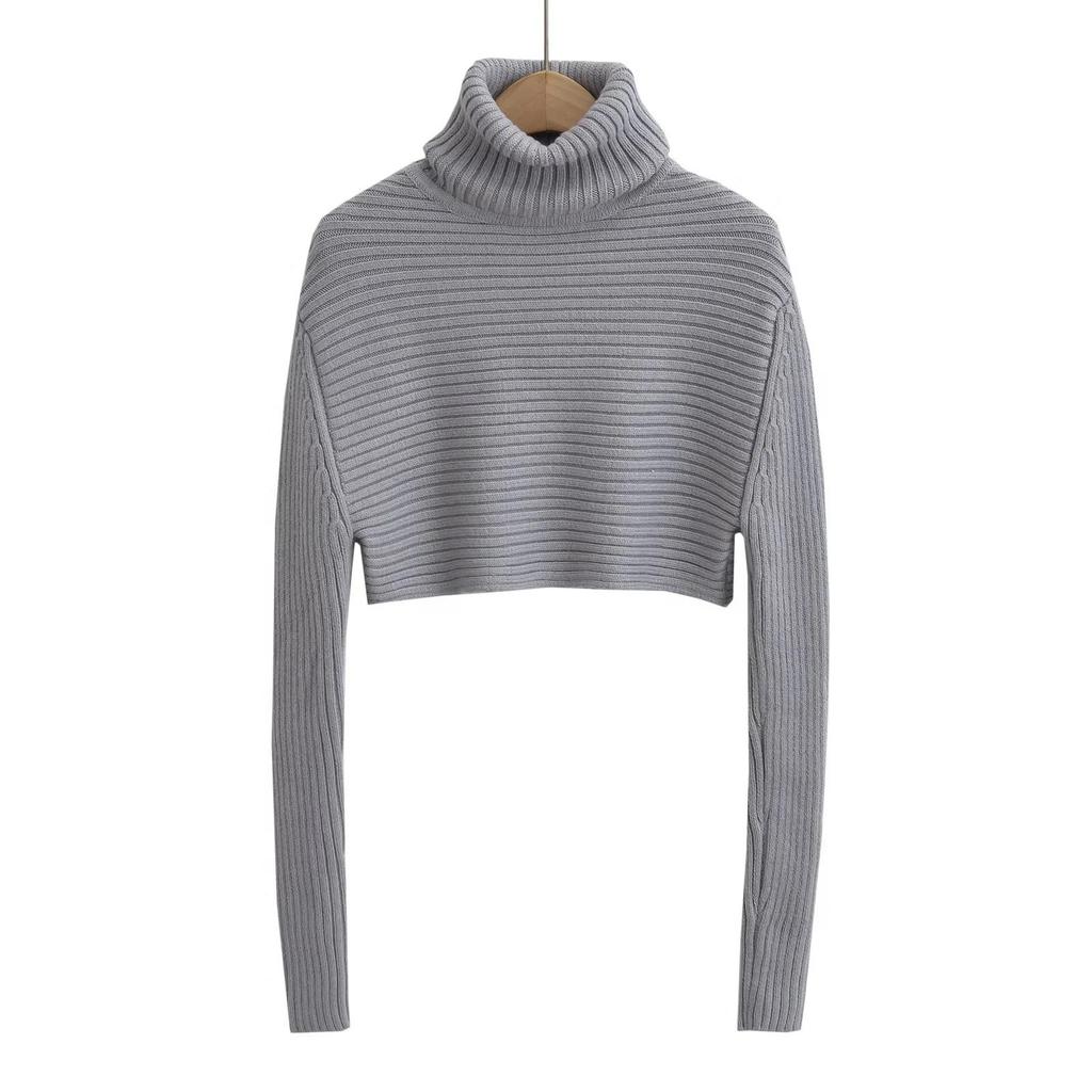 Retro High-Neck Thick Knit Sweater – Slimming Ribbed Top for Women