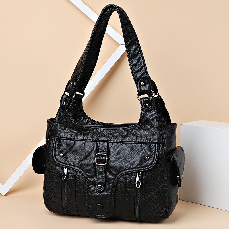 Washed leather small bag women's new fashionable large-capacity rivet soft leather mother bag casual versatile single shoulder oblique span bag