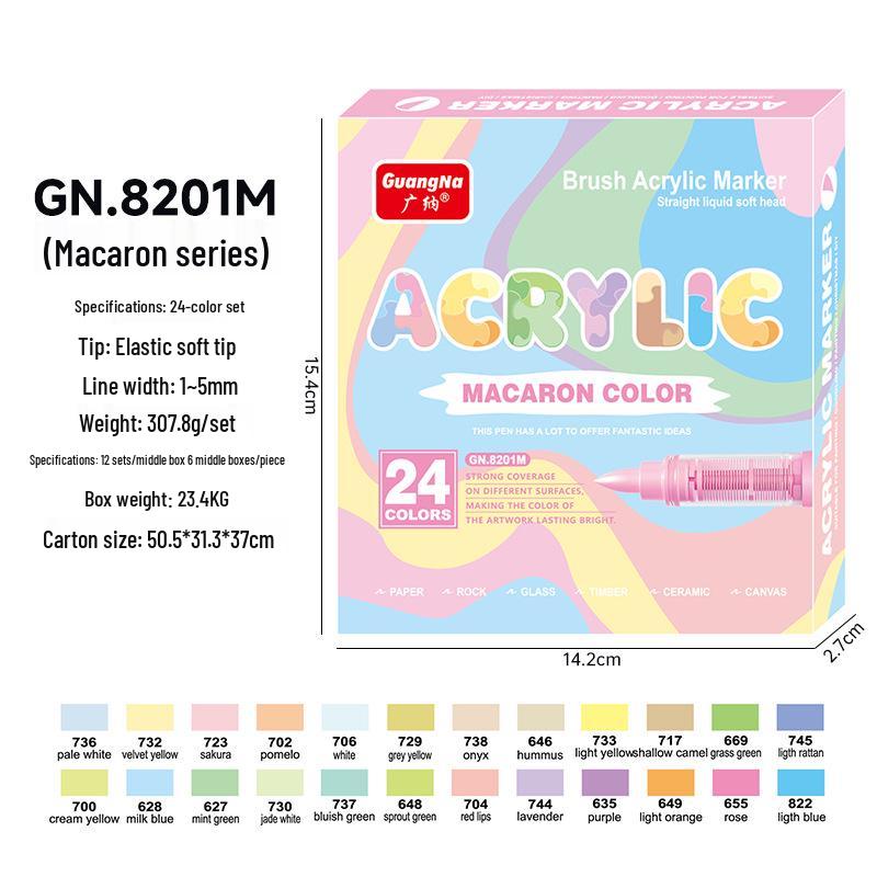 Guangna 8201 Liquid Acrylic Marker Set - 24 Skin Tone & Macaron Colors for Art Painting