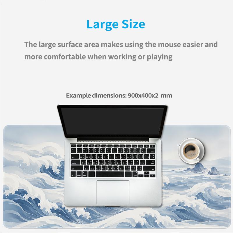 Mouse Pad Blue White Ocean Waves Printon Demand HD Large Computer Mousepad XXL Mouse Mat Non-Slip Natural Rubber Soft Mouse Mats