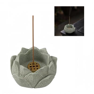 Moruna Ceramic Incense Holder with Lotus Flower Design, Stylish Mini Incense Burner for Buddhist Altars, Japanese-Style Decor (Blue Sand and Stone