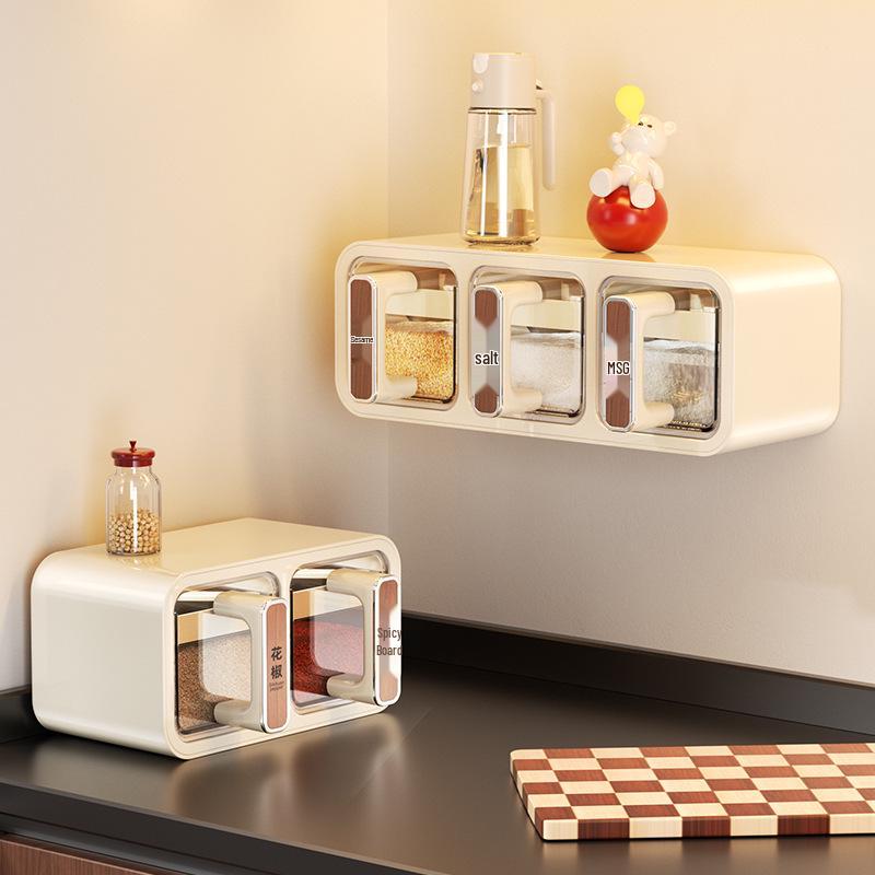 Wall-Mounted Moisture-Proof Kitchen Seasoning Storage Box and Rack