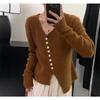 Autumn and winter new irregular single-breasted thin design loose V-neck long-sleeved knitted sweater with sweater women