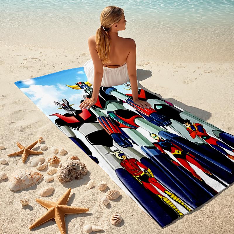 1pc UFO Robot Grendizer5 Beach Towel, Comfortable and Thick, and Swimming/Bath/Picnic/Camping Towel, Suitable for Seaside Beaches
