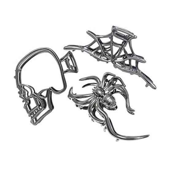 3Pcs Women Hair Claws Spider Bat Skull Hand Shape Hair Clips Anti-slip Teeth Back Head Hair Barrettes Hair Styling Accessories