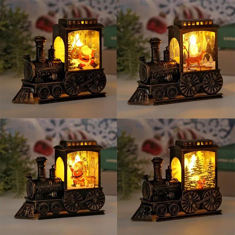 LED Night Lights Vintage Portable Train Night Lamp Battery Powered Outdoor Hanging Lanterns Christmas Festive Party Decoration